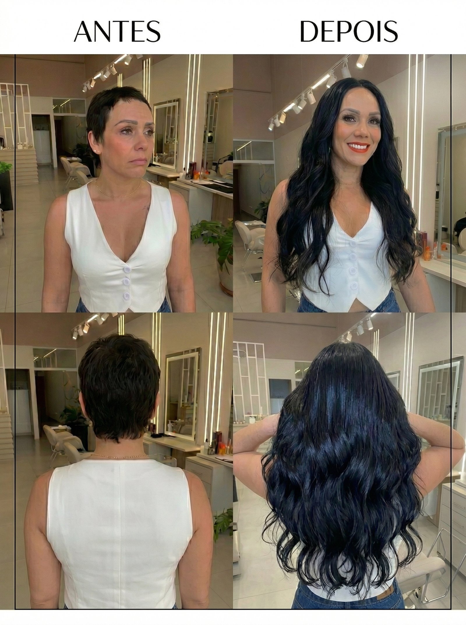 Rafaela segurando cabelo premium